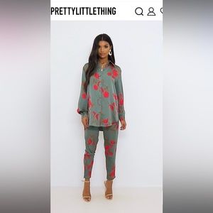 Satin floral pant set